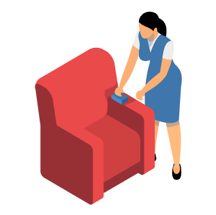 A maid cleaning sofa